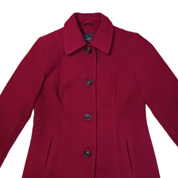 Covington Womens Small Pea Coat Red Button Front Closure Collared - Picture 11 of 11